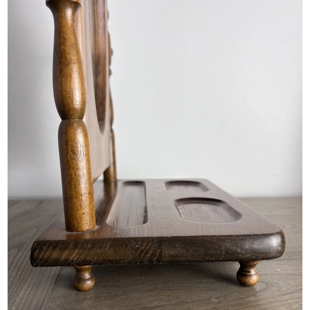 Vtg 50s 60s Shaving Mirror Wood With Tray